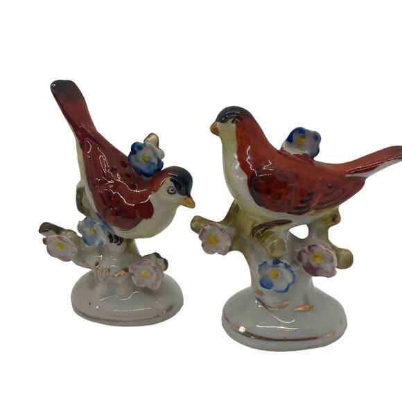 Vintage Ceramic Japan Red Birds in Blue Flowering tree Salt & Pepper Shakers Set - Picture 10 of 13